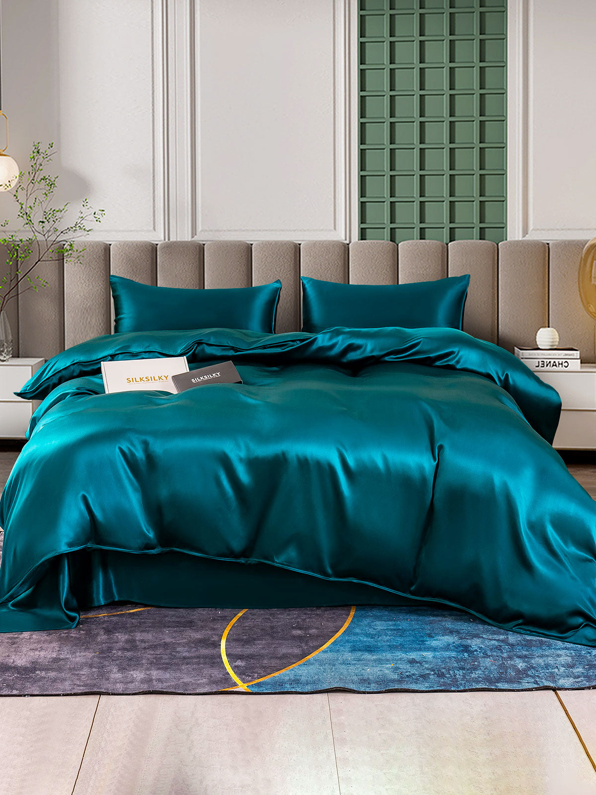 SilkSilky CA 25Momme Pure Silk Bedding Set Teal 001