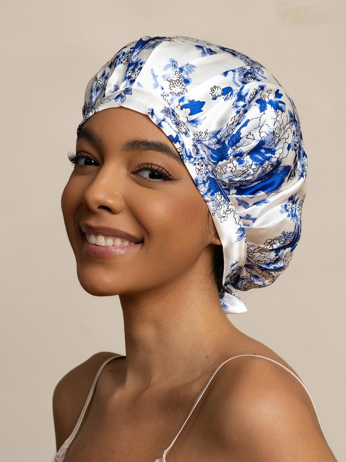 SilkSilky-CA Pure Silk Sleep Cap BlueandWhitePorcelain 001