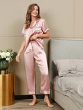 SilkSilky-CA Pure Silk Short Sleeve Lapel Women's Pajamas Pink 005