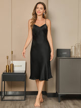 [Black] SilkSilky-CA Spaghetti Strap V Neck Dress 002