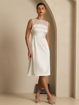 [White] SilkSilky-CA Sleeveless Illusion Neck Dress 001