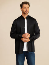 [Black] SilkSilky-CA Long Sleeve Stand Collar Men''s Shirt 004
