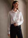 SilkSilky CA 19Momme Silk Long Sleeve Collar Women's Shirt White 006