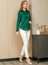 [Dark Green] SilkSilky-CA Long Sleeve Lapel Collar Women's Shirt 006