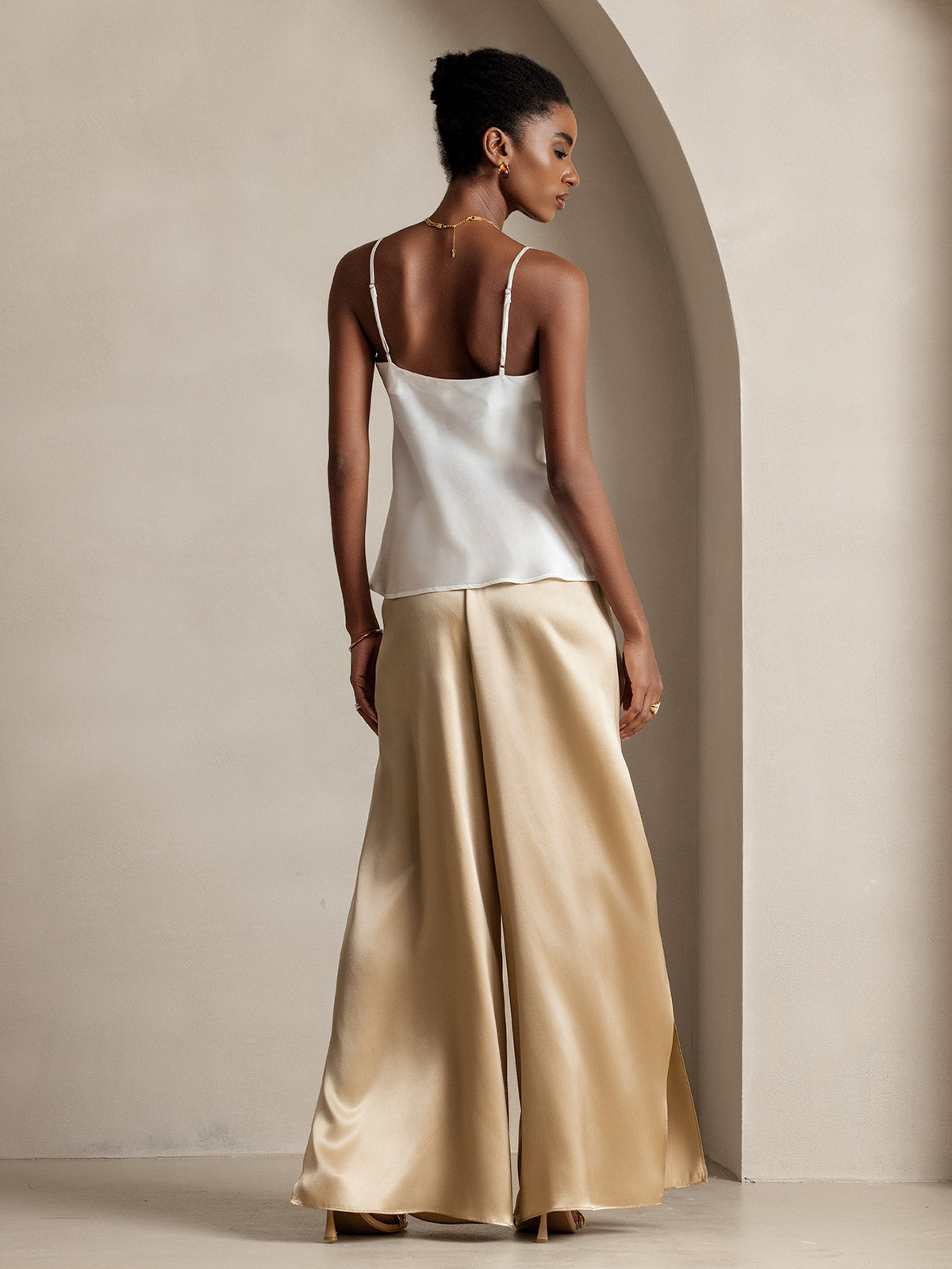 [Champagne] SilkSilky-CA 19Momme Silk Split Women's Pants 002