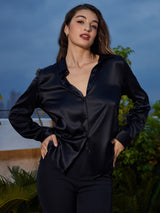 [Black] SilkSilky-CA Long Sleeve Lapel Collar Women's Shirt 001