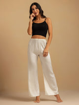 [White] SilkSilky-CA 19Momme Machine-Washable Silk Women's Sleep Pants 005