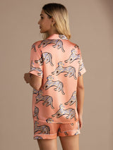[Pink Cat] SilkSilky-CA Short Sleeve Lapel Collar Women's Pajamas 002