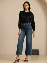 [Black] SilkSilky-CA 19Momme Long Sleeve Round Neck Blouse 006
