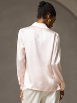 [Pink] SilkSilky-CA 19Momme Stretch Silk Charmeuse Long Sleeve Lapel Collar Women's Shirt 002