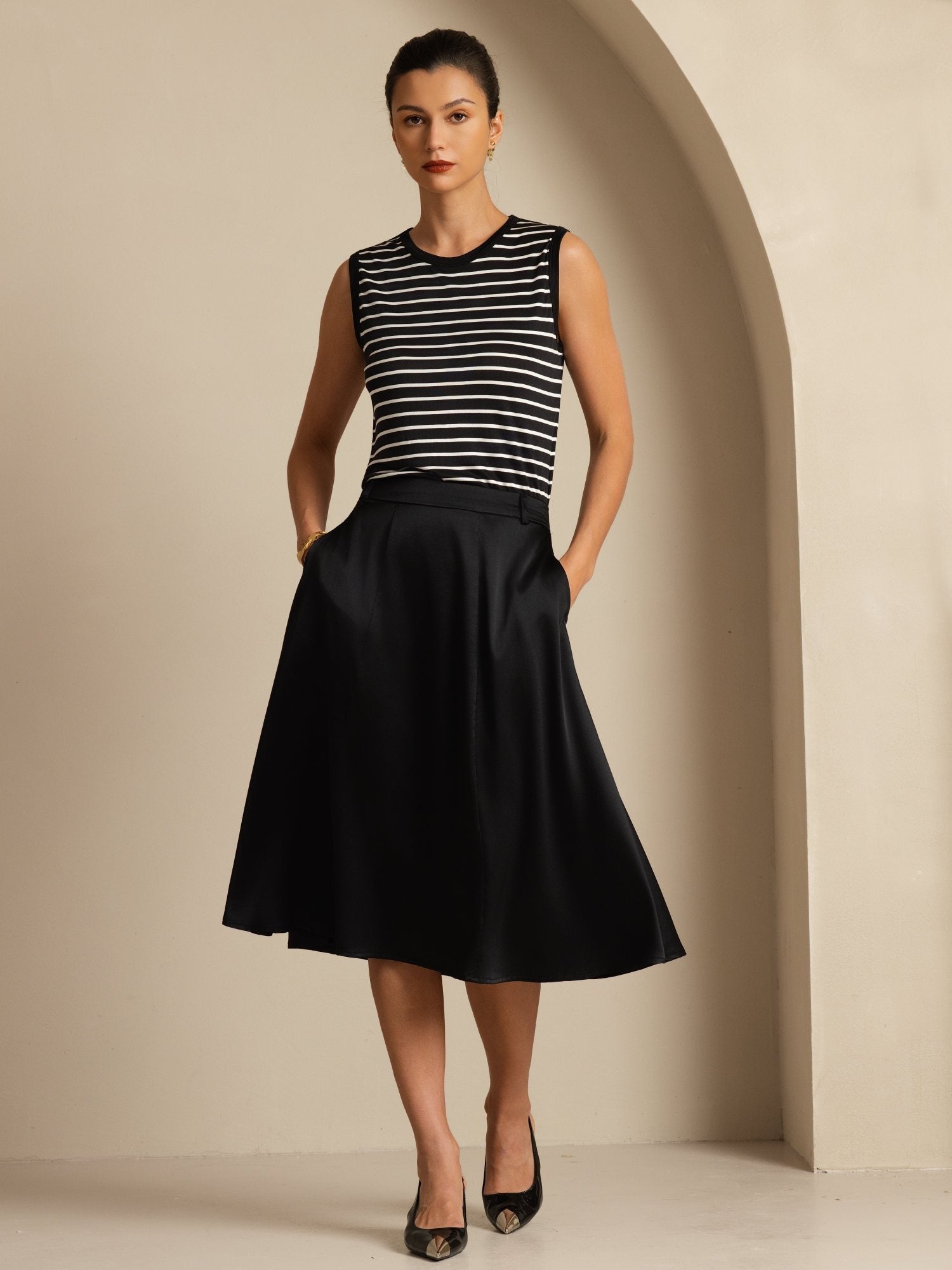 [Black] SilkSilky-CA 19Momme Silk Skirt 001