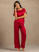 [Wine] SilkSilky-CA 19Momme Machine-Washable Silk Short Sleeve Women's Pajamas 006