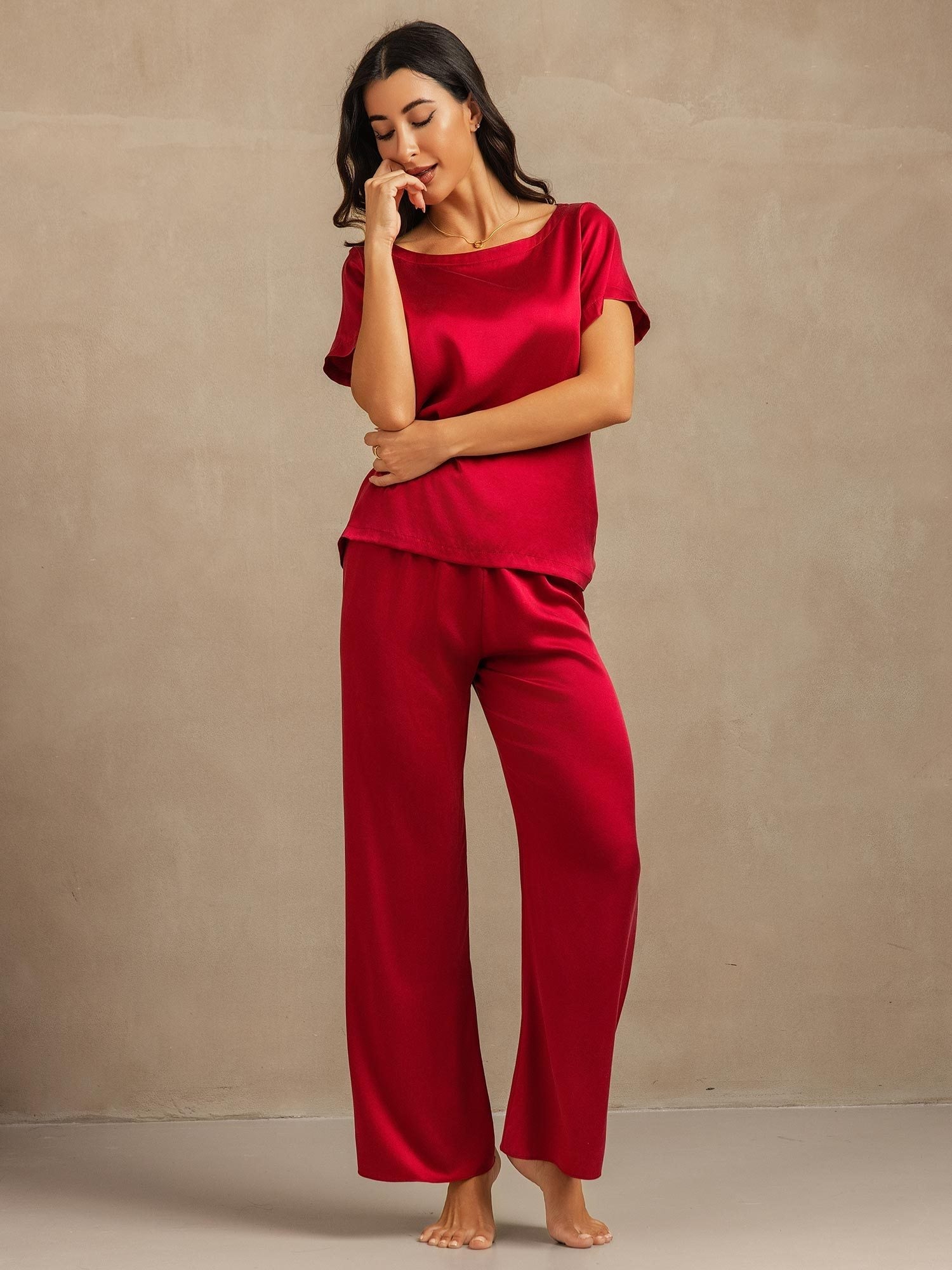 [Wine] SilkSilky-CA 19Momme Washable Silk Womens Pajamas 006