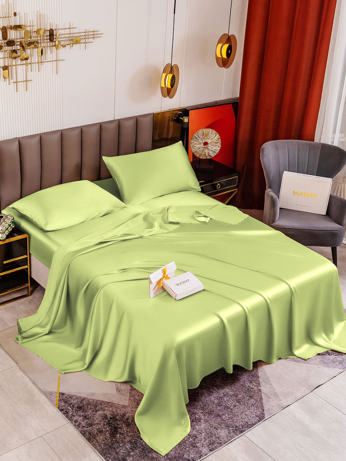 [Mint Green] SilkSilky-CA 19Momme Pure Silk Bedding Set 001