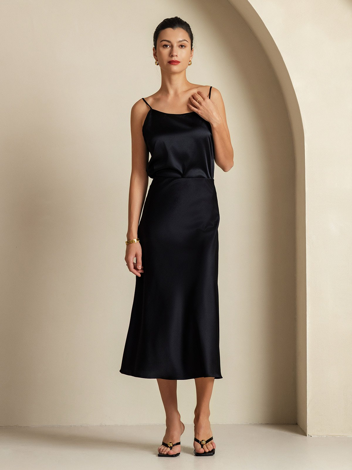 [Black] SilkSilky-CA 19Momme Pure Silk Womens Outfit Sets 006,