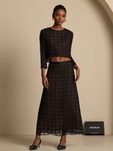 [Black] SilkSilky-CA Pure Silk Long Sleeve Round Neck Women''s Outfit Sets 003