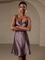 [Purple Gray] SilkSilky-CA Spaghetti Strap V Neck Dress 006