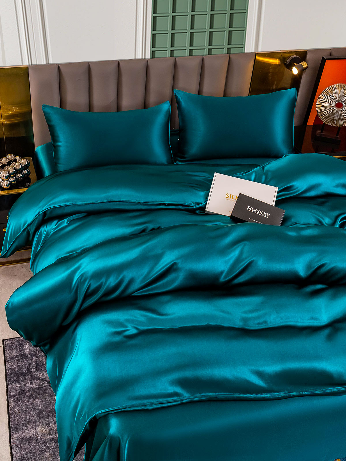 SilkSilky CA 25Momme Pure Silk Bedding Set Teal 004