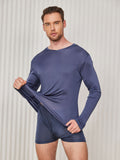 SilkSilky CA Silk Knitted Long Sleeve V Neck Men's T Shirt DarkBlue 003