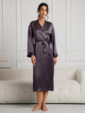 SilkSilky-CA Pure Silk Long Sleeve Womens Robe PurpleGray 001