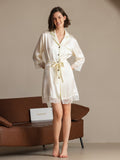 SilkSilky-CA Pure Silk 3/4 Sleeve Lapel Dress Beige 006