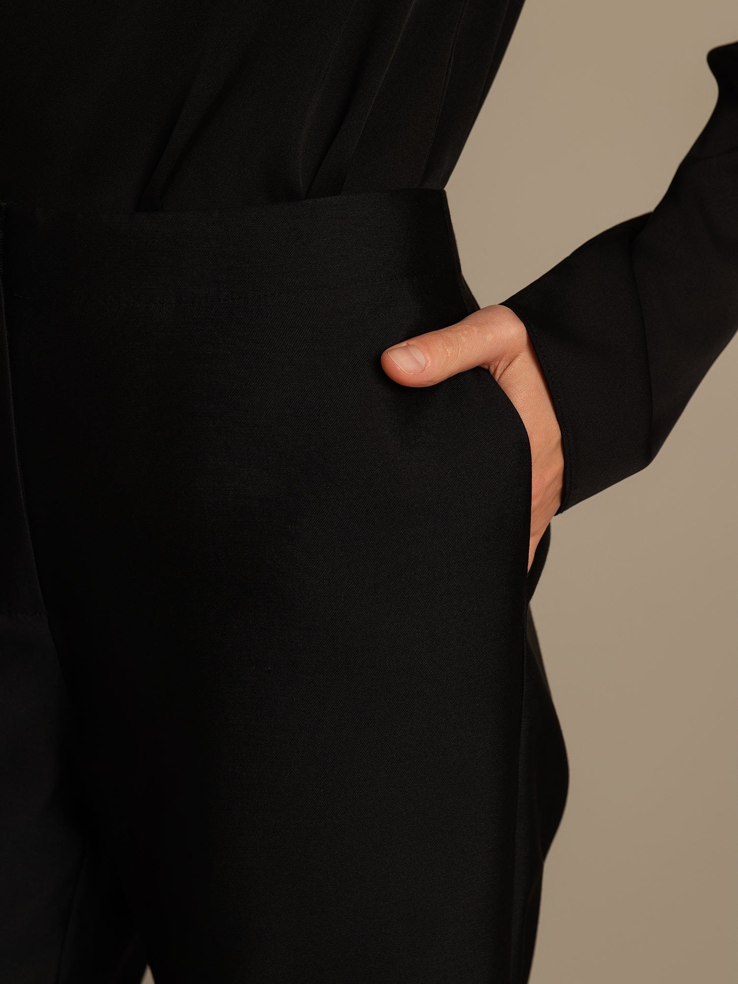 [Black] SilkSilky-CA 32Momme Silk-Wool Blend Womens Pants 004,