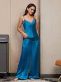 SilkSilky CA Pure Silk Sleeveless V Neck Camisole Set Teal 001