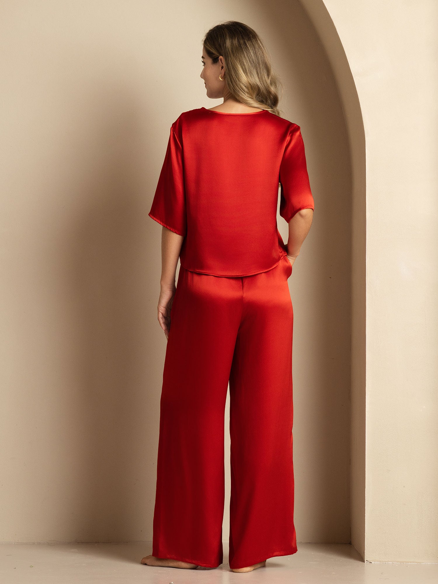 [Wine] SilkSilky-CA Pure Silk Round Neck Women's Pajamas 002