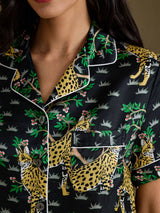 [Black Serval] SilkSilky-CA Short Sleeve Notch Collar Women's Pajamas 006