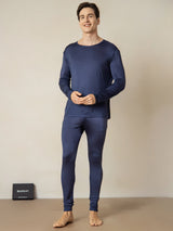 [Dark Blue] SilkSilky-CA Long Sleeve Round Neck Men's Long Johns 001