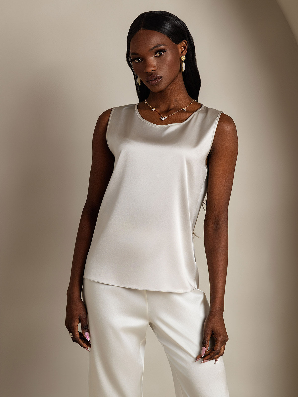 [Light Gray] SilkSilky-CA 19Momme Silk Round Neck Camisole 003