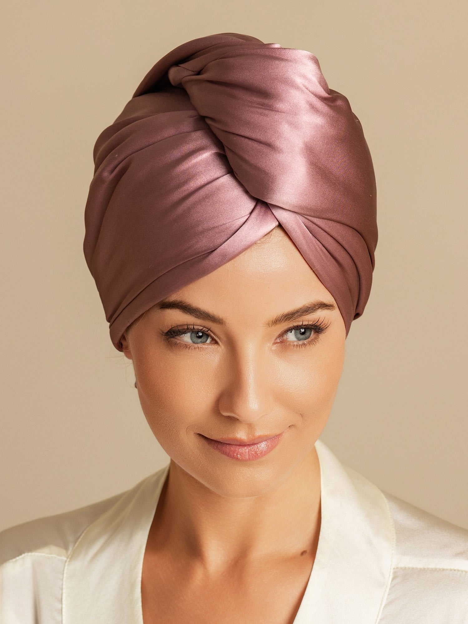[Pale Mauve] SilkSilky-CA Pure Silk Wrap Hair Towel Wrap 004,