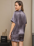 SilkSilky-CA Pure Silk Short Sleeve Lapel Women's Pajamas PurpleGray 002