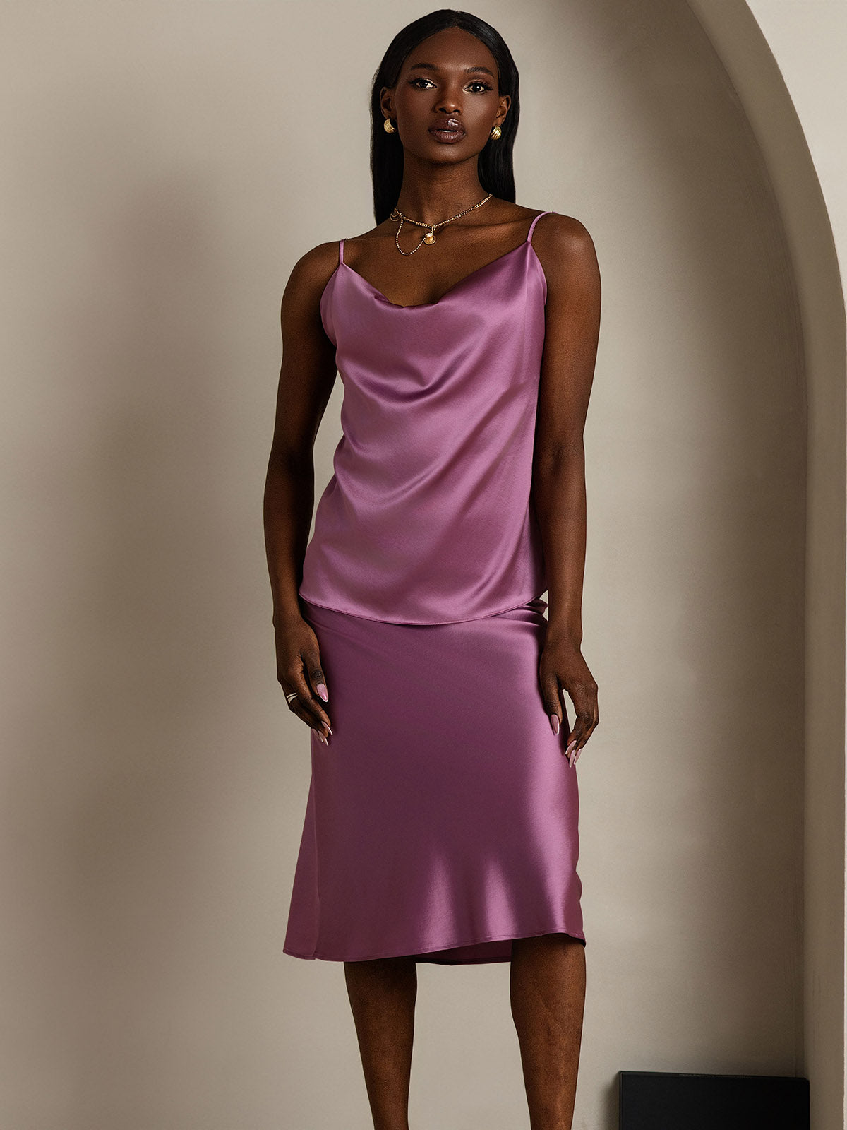 [Deep Purple] SilkSilky-CA 19Momme Silk Cowl Neck Camisole 005