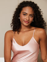 [Pink] SilkSilky-CA Spaghetti Strap V Neck Nightgown 006