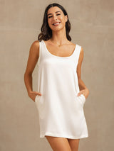 [White] SilkSilky-CA 19Momme Machine-Washable Silk Sleeveless Scoop Neck Nightgown 007
