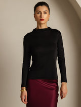 [Black] SilkSilky-CA Pure Silk High Neck Women's T-Shirt 001