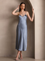 [Grayish Blue] SilkSilky-CA Spaghetti Strap V Neck Dress 006