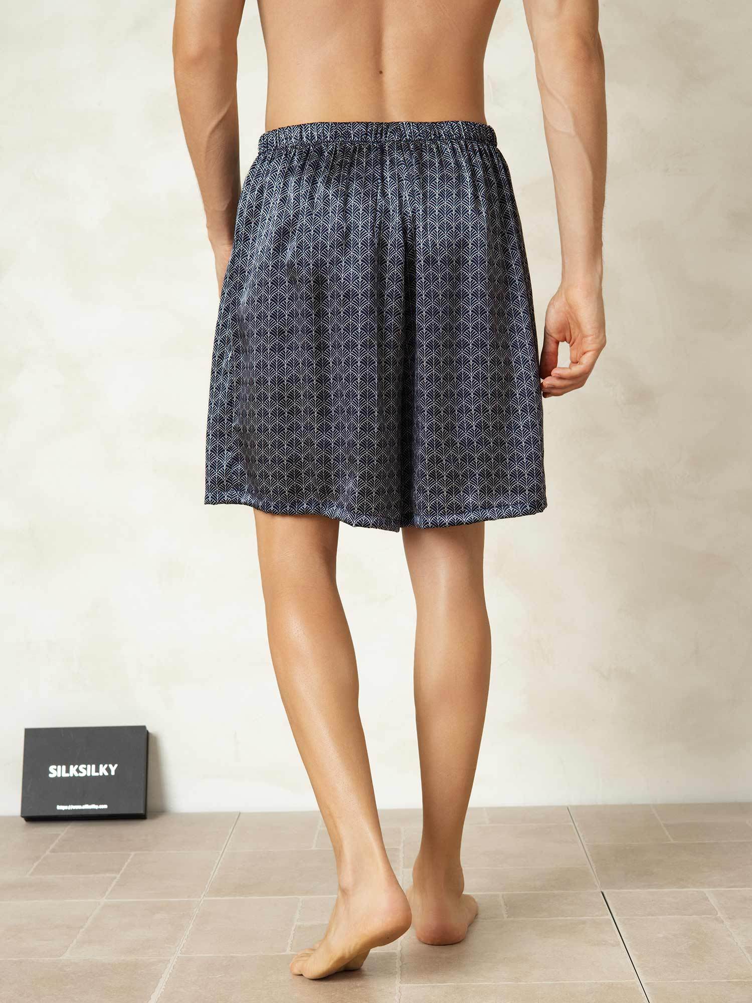 [NavyGinkgo] SilkSilky-CA Pure Silk Mens Sleep Bottoms 002