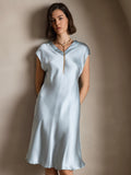 SilkSilky-CA Pure Silk Sleeveless V Neck Dress LightBlue 003