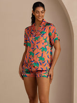 [Clay Elephant] SilkSilky-CA Short Sleeve Lapel Collar Women's Pajamas 004