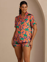 [Clay Elephant] SilkSilky-CA Short Sleeve Lapel Collar Women's Pajamas 004