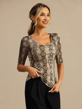 [Snakeskin] SilkSilky-CA 100% Silk Jersey Half Sleeve Scoop Neck Women's T-Shirt 004