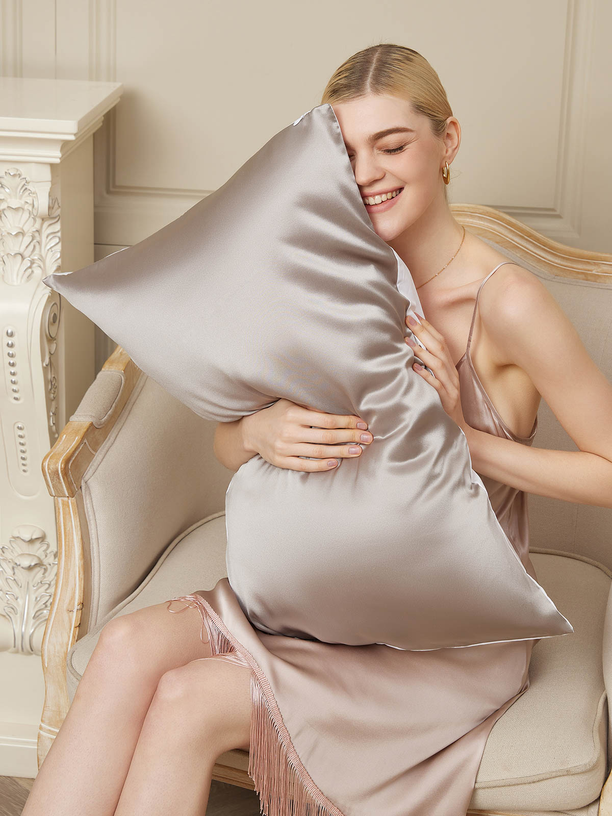 Silk Pillowcase with Cotton Underside - Hidden Zipper