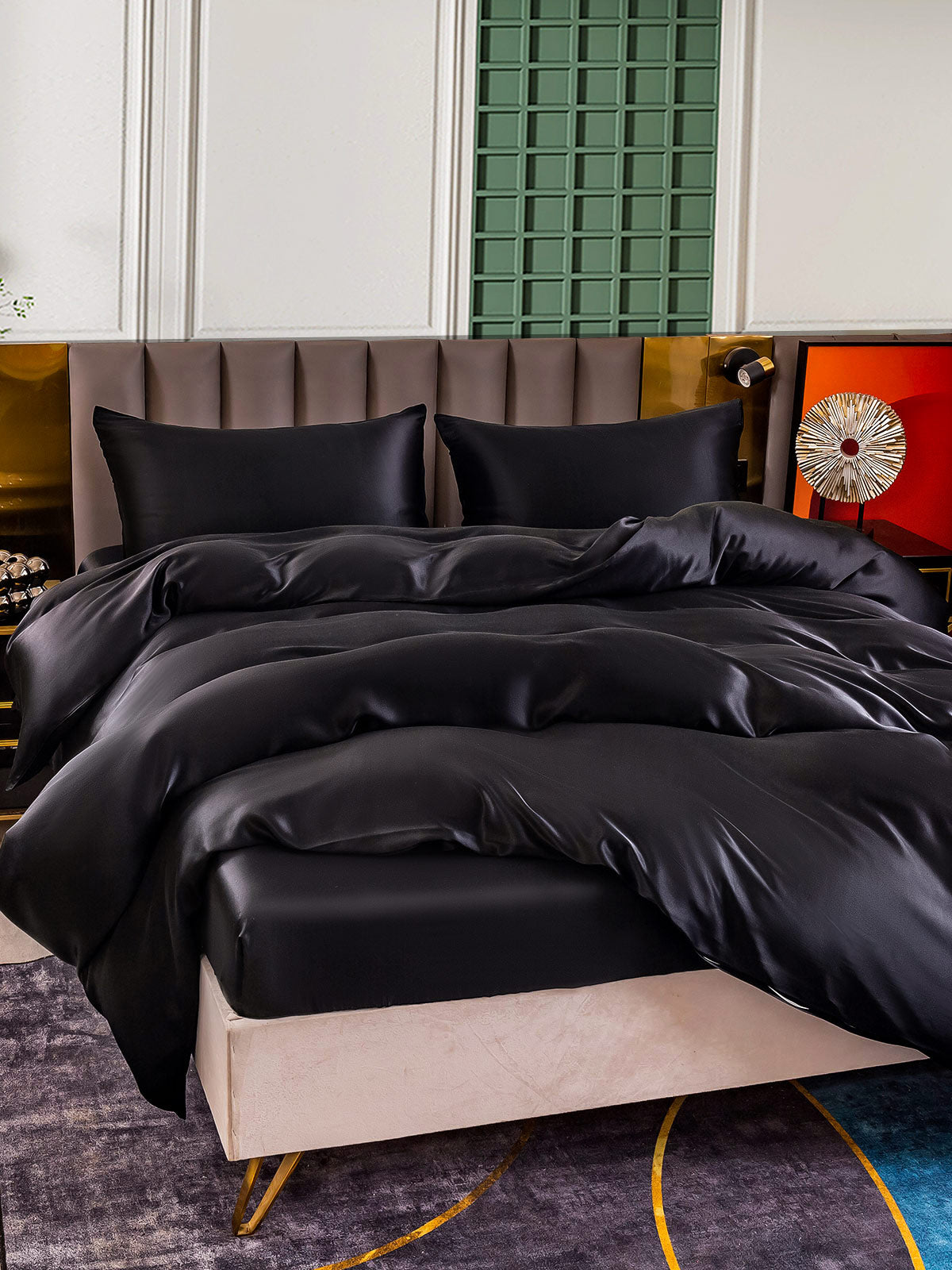 SilkSilky CA 25Momme Pure Silk Bedding Set Black 003