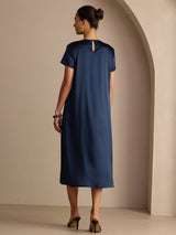 [Dark Blue] SilkSilky-CA Short Sleeve Round Neck Dress 002