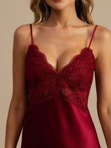 [Wine] SilkSilky-CA Spaghetti Strap Deep V Neck Nightgown 004
