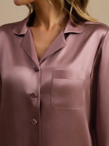 [Pale Mauve] SilkSilky-CA Long Sleeve Lapel Collar Women's Pajamas 005