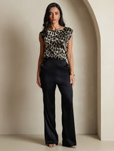 [Leopard] SilkSilky-CA 19Momme Silk Round Neck Women's T-Shirt 008