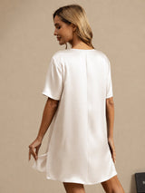 [White] SilkSilky-CA Half Sleeve V Neck Nightgown 002